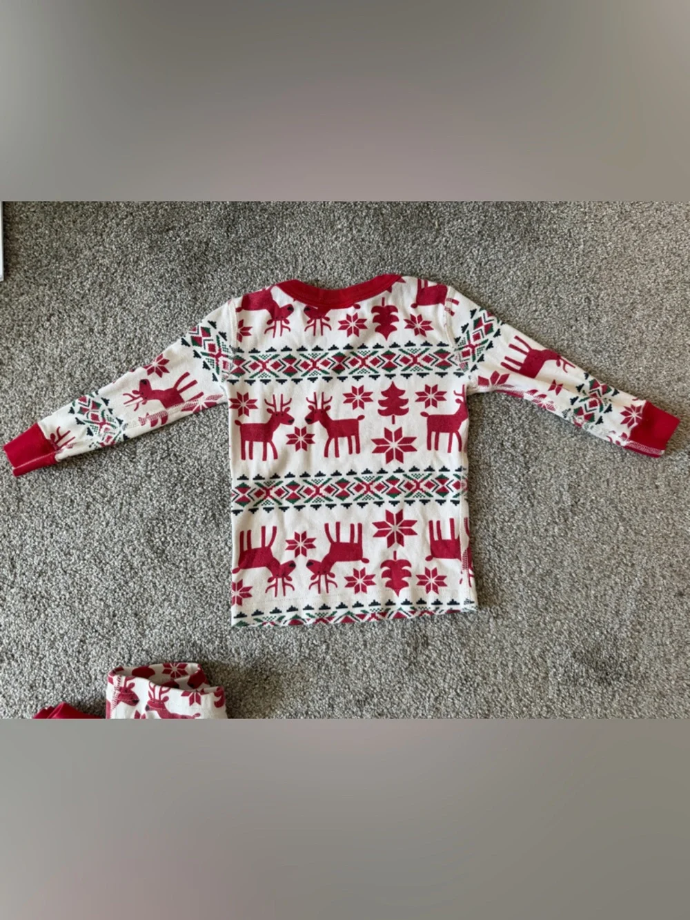 Hanna Andersson Long John Pajama Set in Dear Deer Red White Fair Isle Size 2